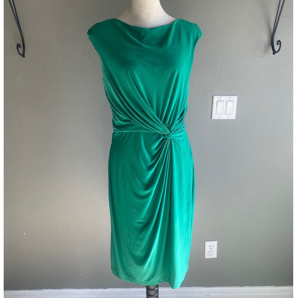 Lauren Ralph Lauren Emerald Green Twist Front Sleeveless Sheath Dress 14